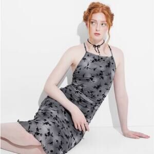 wild fable mesh dress Wild Fable Mesh Midi Dress Ruched Wave Print Square Neck NWT Size XS